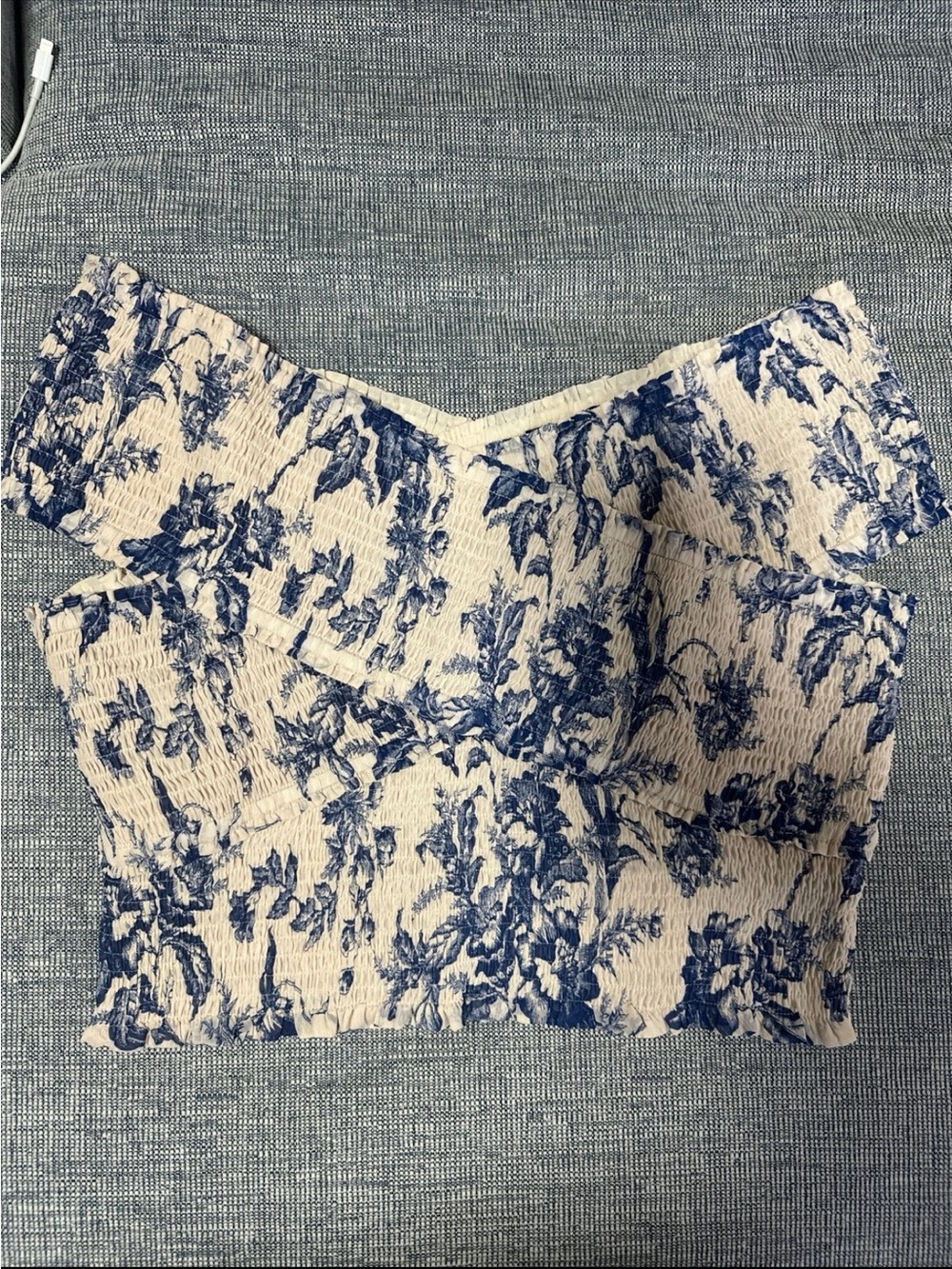 Blue Floral Off-Shoulder Smocked Crop Top